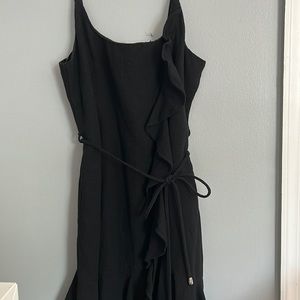 Selfie Leslie black ruffle tie dress